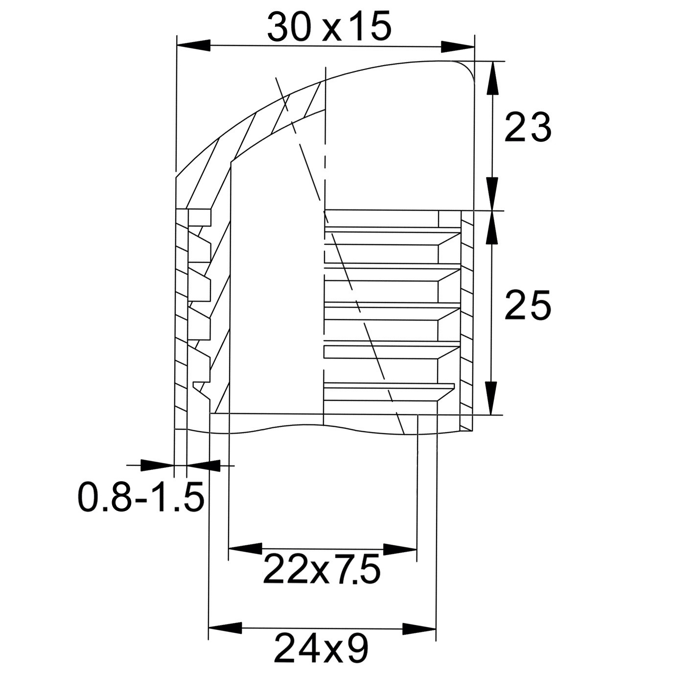 Пластиковая внутренняя заглушка для овальных труб 15х30 мм