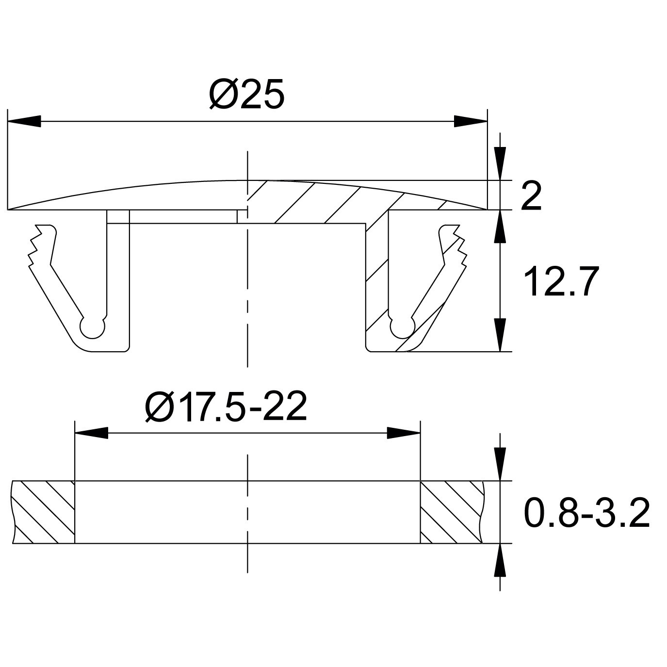 Заглушка пластиковая для отверстия в листовом металле 17,5-22 мм