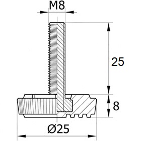 Опора регулируемая с основанием 25 мм и стержнем М8х25 мм