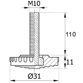 Опора резьбовая со стержнем М8х110 и основанием 31 мм