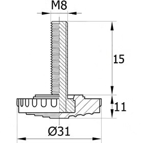 Опора резьбовая со стержнем М8х15 и основанием 31 мм