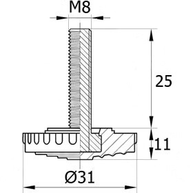 Опора резьбовая со стержнем М8х25 и основанием 31 мм