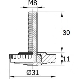 Опора резьбовая со стержнем М8х30 и основанием 31 мм