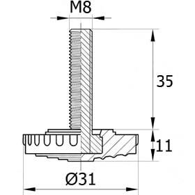 Опора резьбовая со стержнем М8х35 и основанием 31 мм