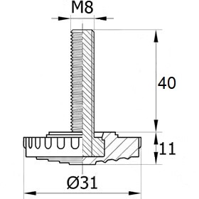 Опора резьбовая со стержнем М8х40 и основанием 31 мм