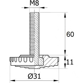 Опора резьбовая со стержнем М8х60 и основанием 31 мм