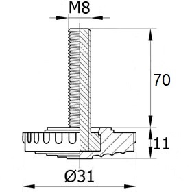 Опора резьбовая со стержнем М8х70 и основанием 31 мм