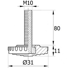Опора резьбовая со стержнем М8х80 и основанием 31 мм