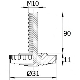 Опора резьбовая со стержнем М8х90 и основанием 31 мм