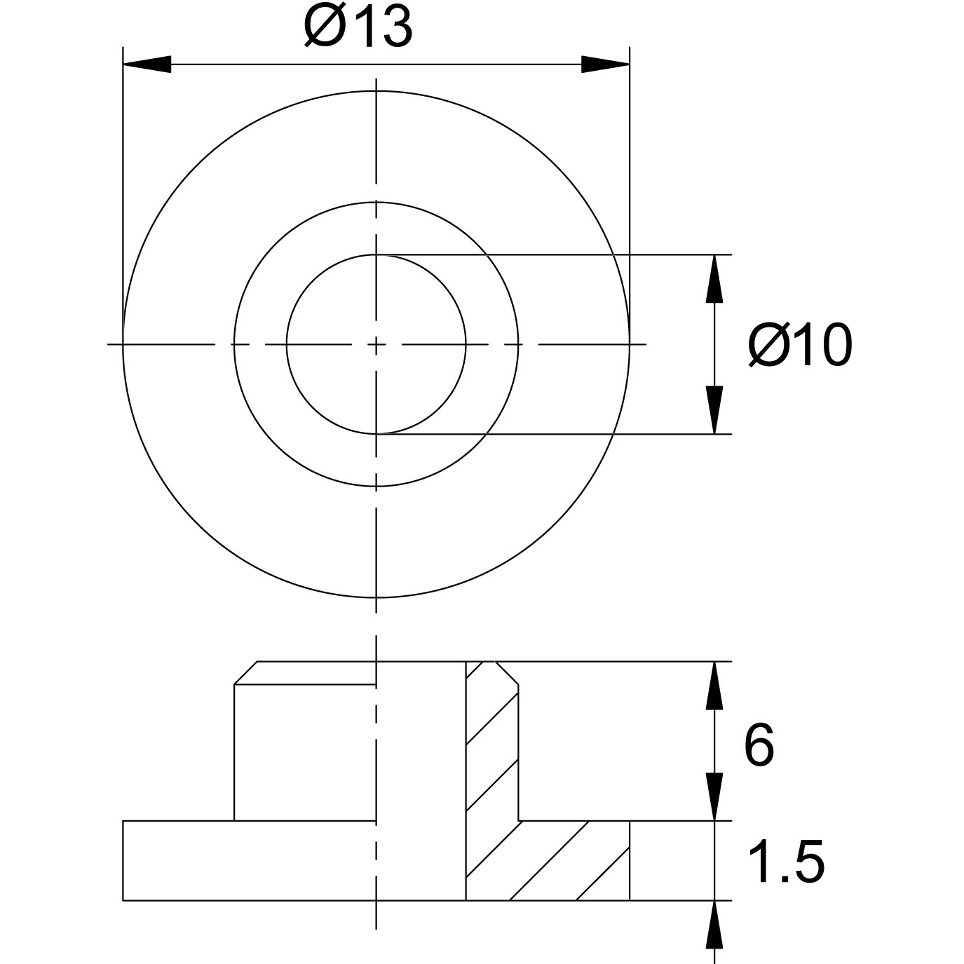Втулка опорная с внутренним диаметром 10 и внешним 13 мм