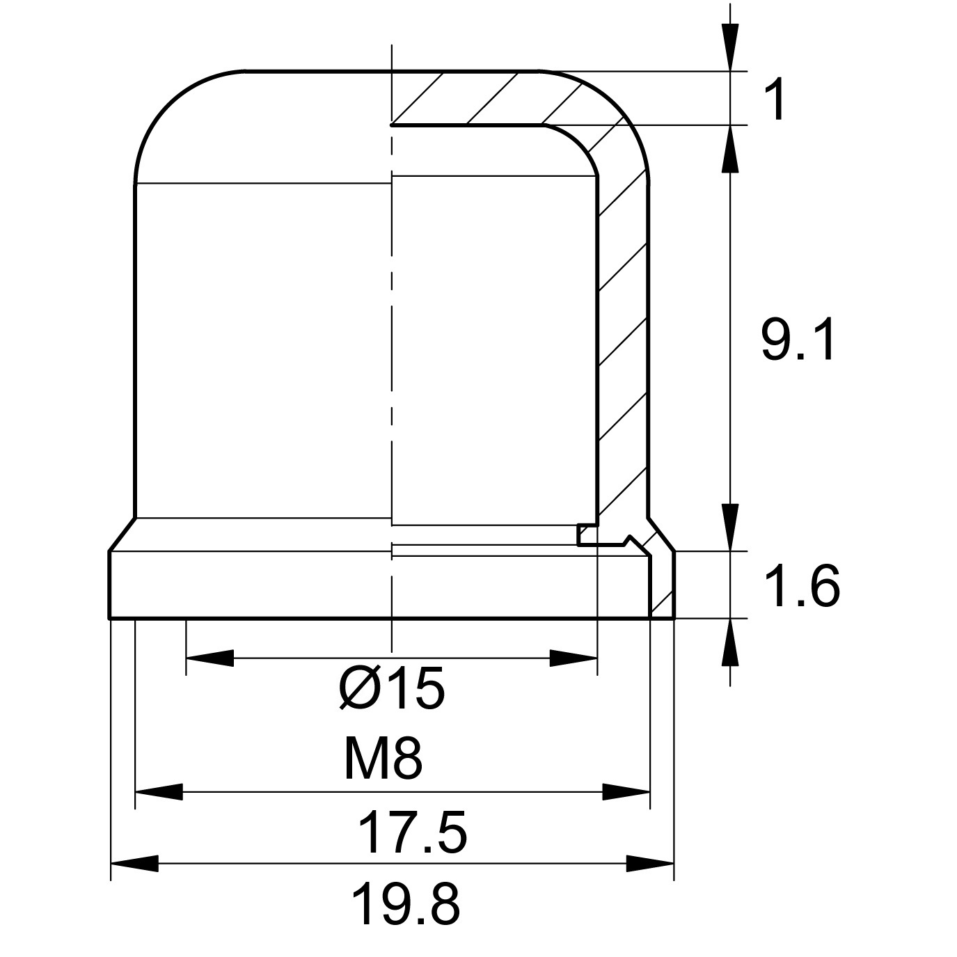 Колпачок пластиковый на винт/болт M8 с основания 19.8 мм