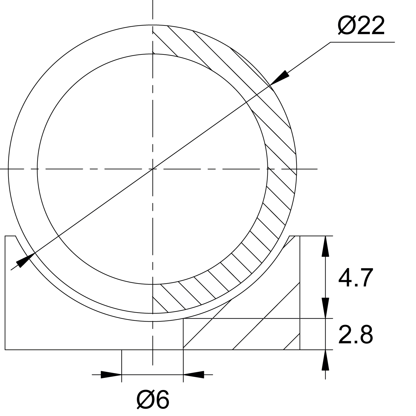 Подпятник пластиковый для труб или прутков круглого сечения 22 мм
