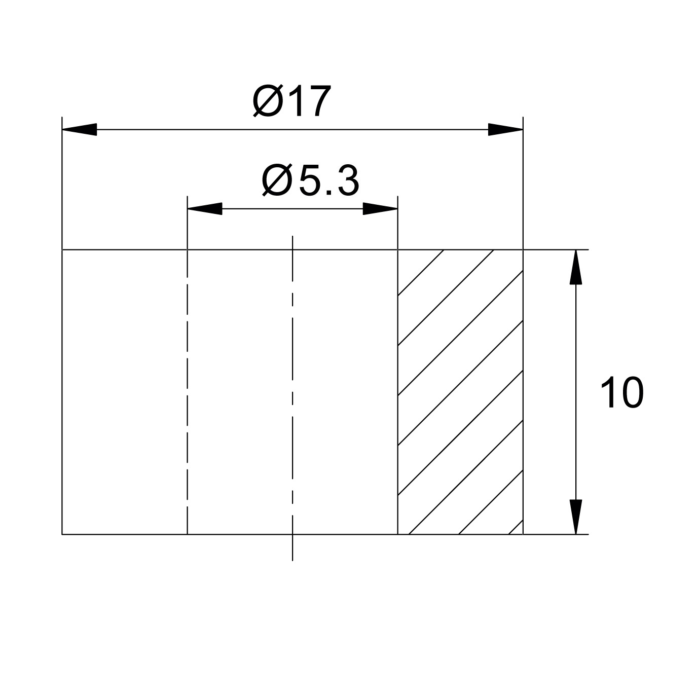 Шайба 10 мм с внешним диаметром 17 и внутренним 5,3 мм