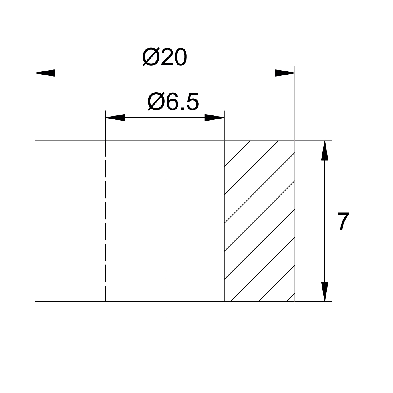 Шайба 7 мм с внешним диаметром 20 и внутренним 6.5 мм