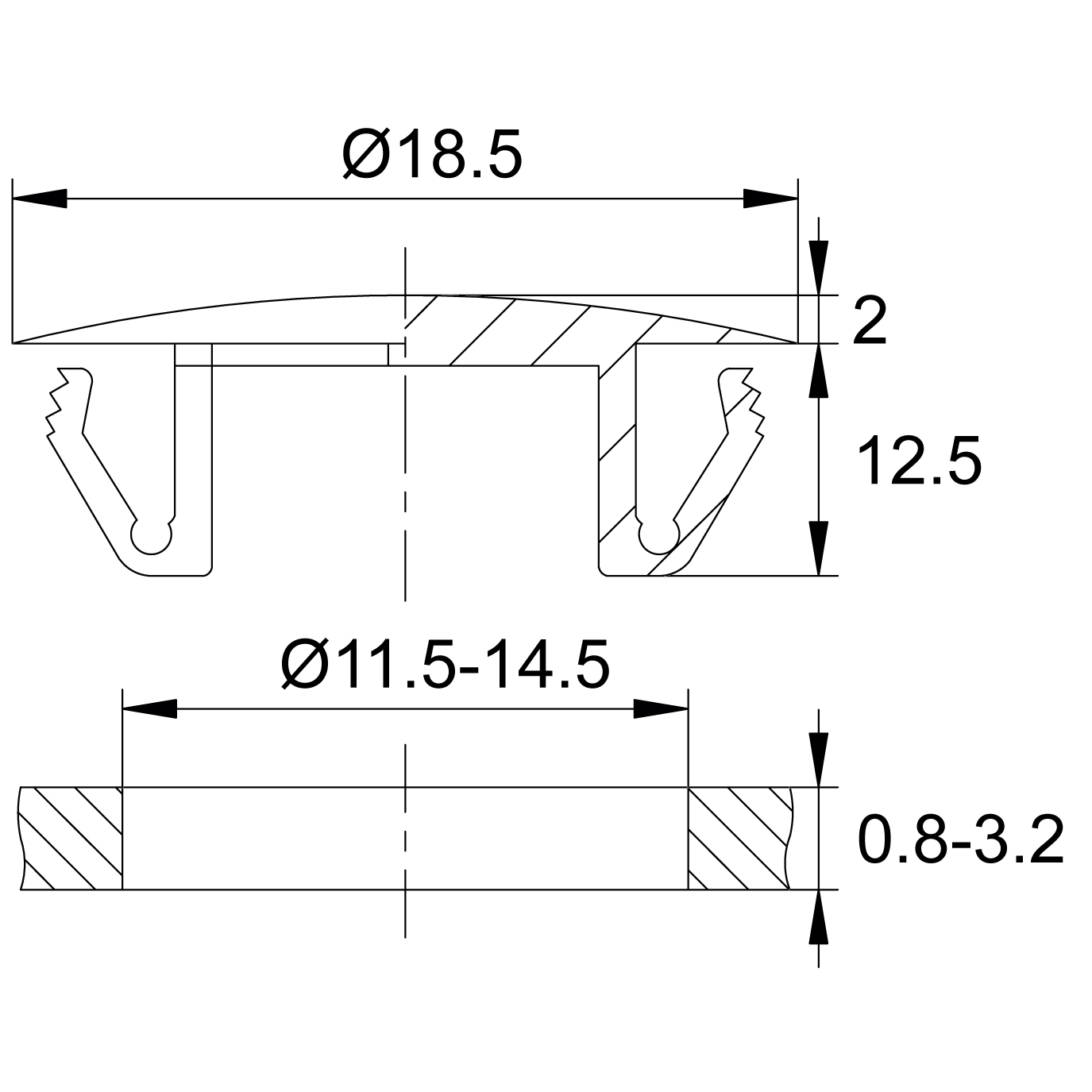 Заглушка пластиковая для отверстия в листовом металле 11,5-14,5 мм