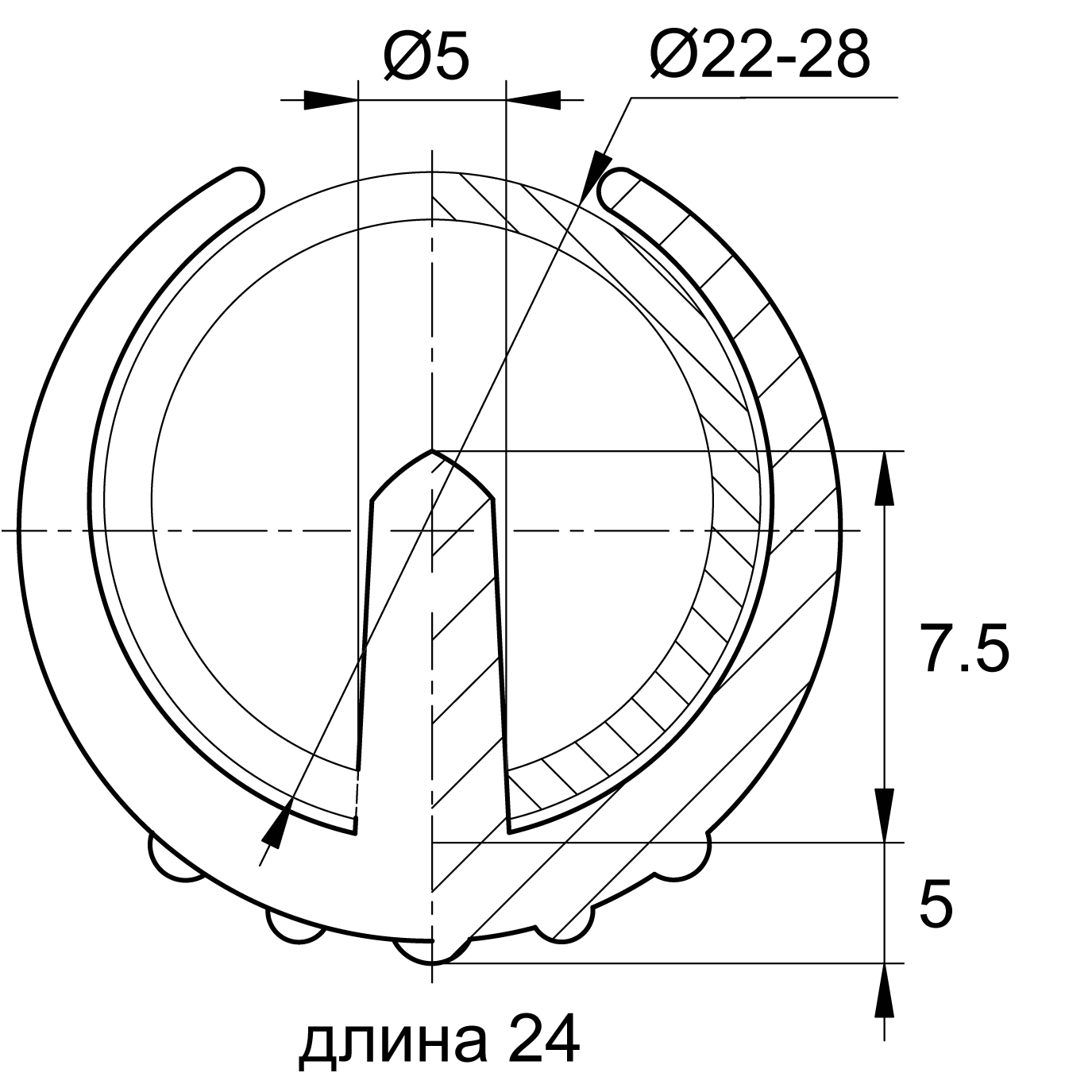 Пластиковая опора для труб круглого сечения диаметром 22-28 мм