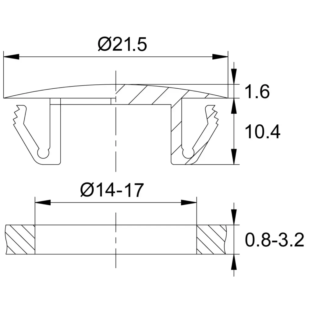 Заглушка пластиковая под отверстие Ø14-17, ультратонкая шляпка Ø21,5мм,черный,TFLH15