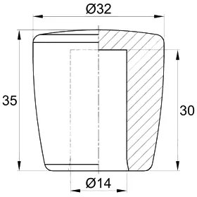Пластиковая заглушка 35х32 мм для труб/прутков Ø14 мм, наружная, черная
