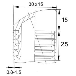 Заглушка пластиковая прямоугольная 15х30, переменный углол длины сечения, черный