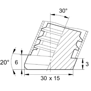Заглушка пластиковая овальная 15х30, переменный угол ширины сечения, черный