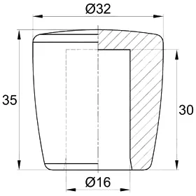 Пластиковая заглушка 35х32 мм для труб/прутков Ø16 мм, наружная, черная