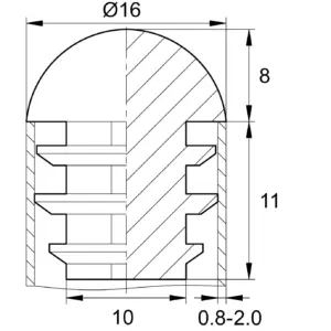 Заглушка круглая Ø16 мм, полусф. с радиальными ребрами, серия ILTS-16СКЧН, коричневая (16ПСКЧН)