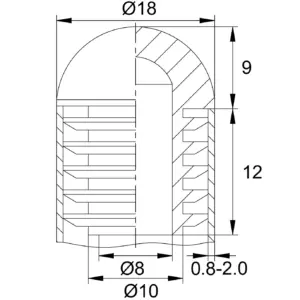 Заглушка пластиковая круглая для труб Ø18, стенка 0.8-2.0мм, сферическая, черная