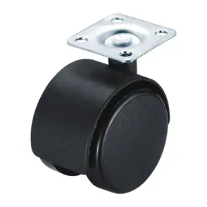 Ролик из полипропилена, черный, 50 мм с пластиной 38 * 38 * 1,0 мм, без тормоза