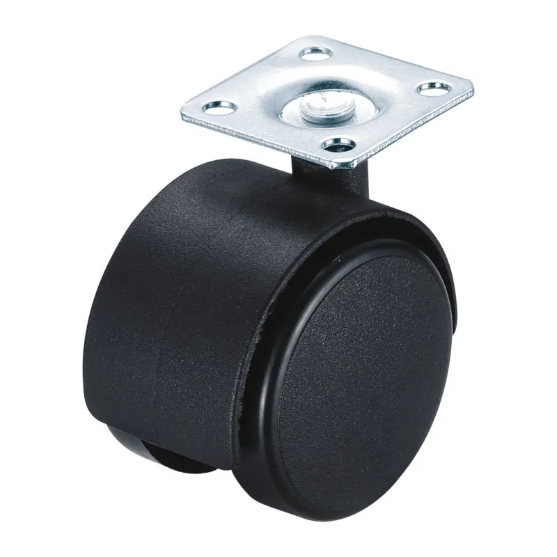 Ролик из полипропилена, черный,50 мм, с пластиной 35*35-1,2 мм, без тормоза