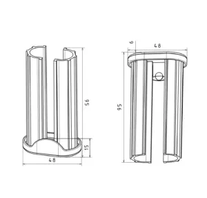 Переходник пласт. для овальных труб 20х40 в 25х45 стенкой 1-1,5мм, фиксатор, ф,черный