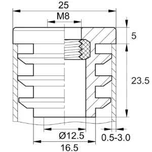 Заглушка круглая с резьбой d 25мм, ЗР 25М8,черная