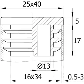 Заглушка пластиковая прямоугольная для труб 25х40, черная