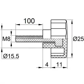 Фиксатор d25мм, М8х100, черный