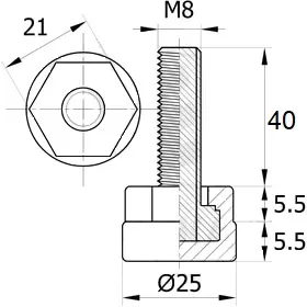Опора резьбовая ОР25-8х40 под ключ, черная