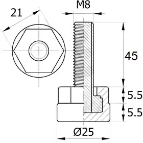 Опора резьбовая ОР25-8х45 под ключ, черная