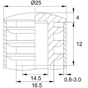 Заглушка для труб Ø25 мм, внутрення, декоративная, стенка 0.8-3.0 мм, черная, ILTB25