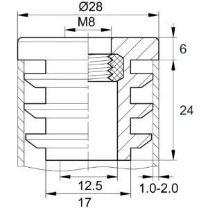 Заглушка круглая с резьбой d28мм,ЗР 28М8 черная