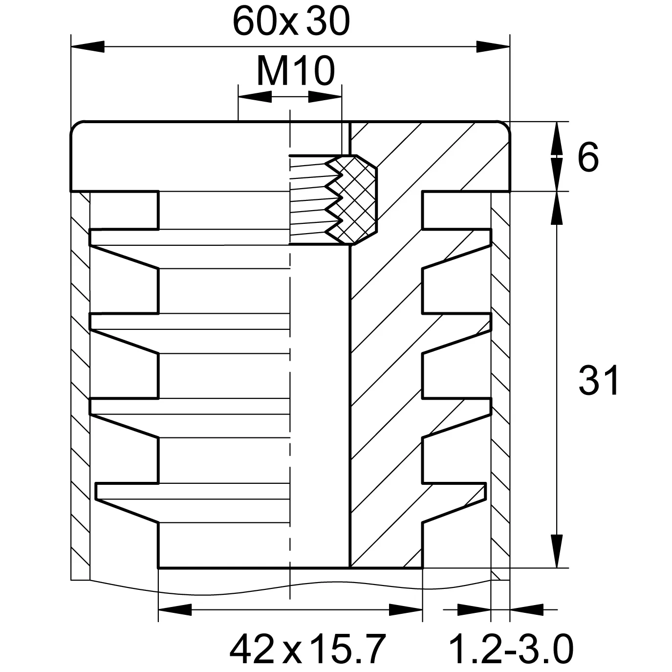 Заглушка с резьбой ЗР 30-60М10, белая