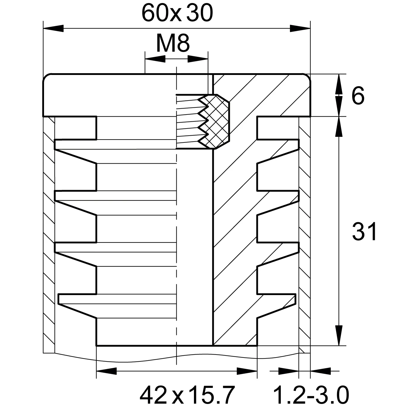 Заглушка с резьбой ЗР 30-60М8, черная