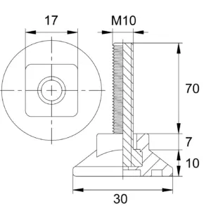 Опора резьбовая ОР30-10х70 под ключ,черная