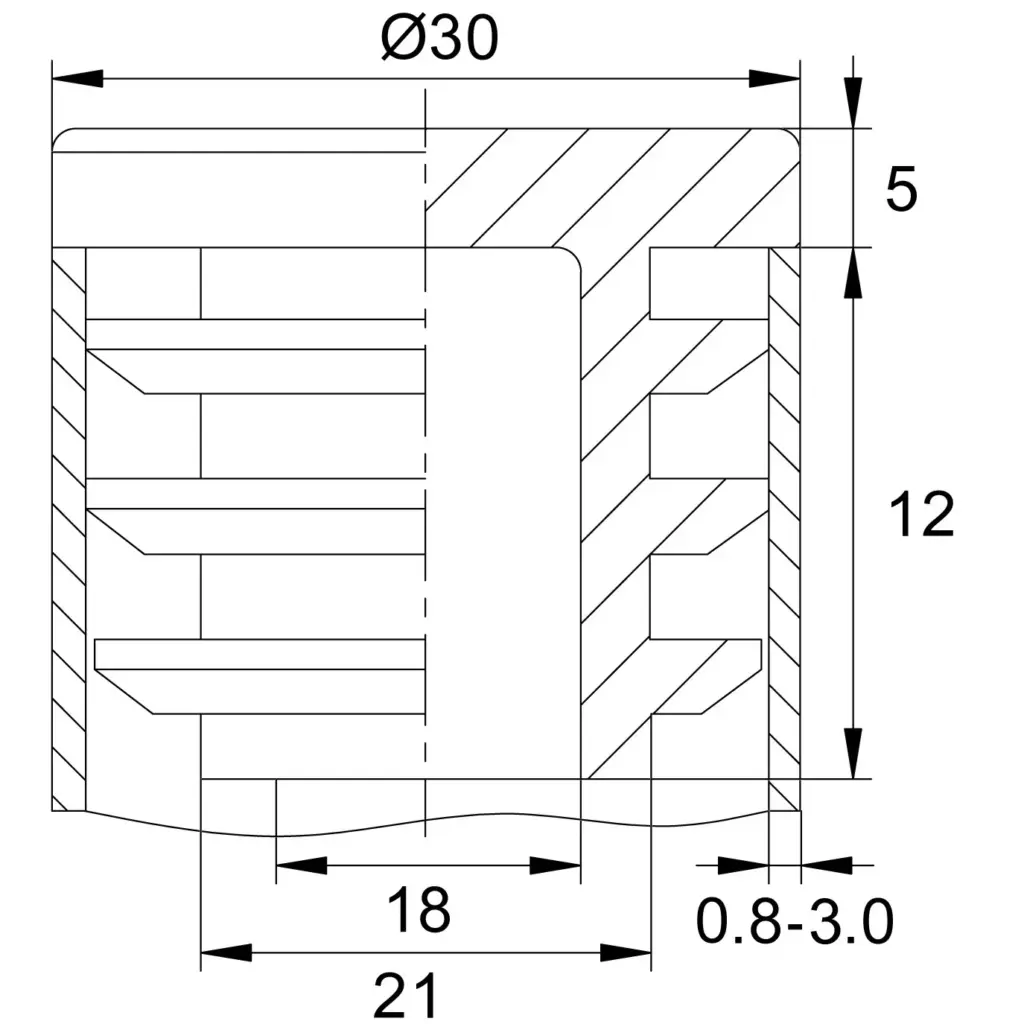 Заглушка для труб Ø30 мм, внутренняя, стенка трубы 0.8-3.0 мм, практичная, черная