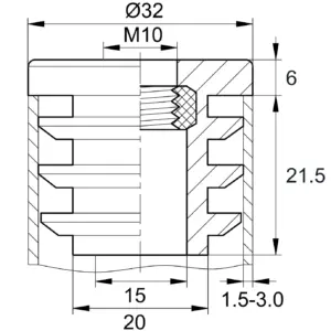 Заглушка с резьбой d 32мм,ЗР 32М10, черная