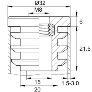 Заглушка с резьбой d 32мм,ЗР 32М8 черная