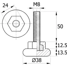 Опора резьбовая ОР38-8х50 под ключ,черная