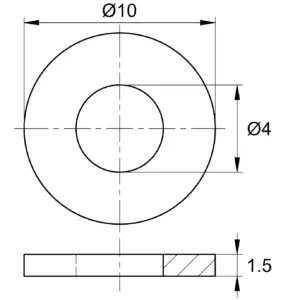 Шайба пластиковая круглая Ø4, наружный Ø10, высота 1.5 мм, цвет черный – Ш4-10ЧН