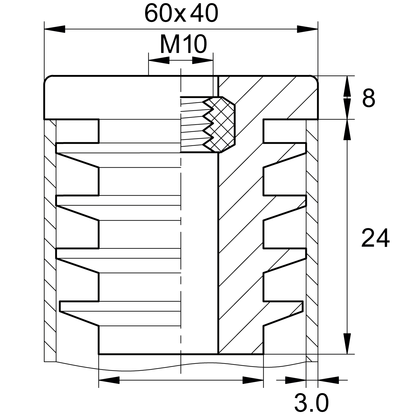 Заглушка с резьбой ЗР 60х40М10, черная