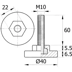 Опора резьбовая ОР40-10х60 под ключ, черная