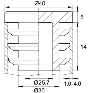 Заглушка круглая для труб Ø40 мм, стенка трубы 1.0-4.0 мм, практичная, черная