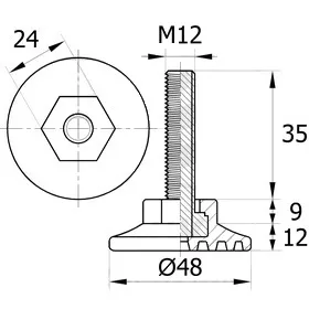 Опора резьбовая ОР48-12х35 коническая под ключ, черная