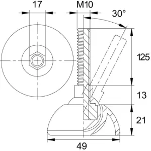 Опора резьбовая ОРШ49-10х125 шарнирная,черная